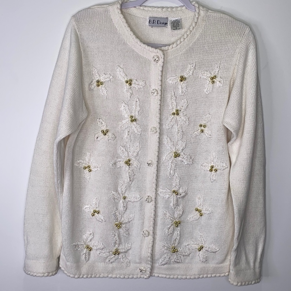 Vintage BP Design Sweater Cardigan White Size M